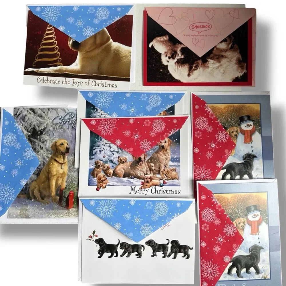 Dog Christmas Cards Lot of 9 Yellow Lab Black Lab Mixed Prints Holiday Greeting